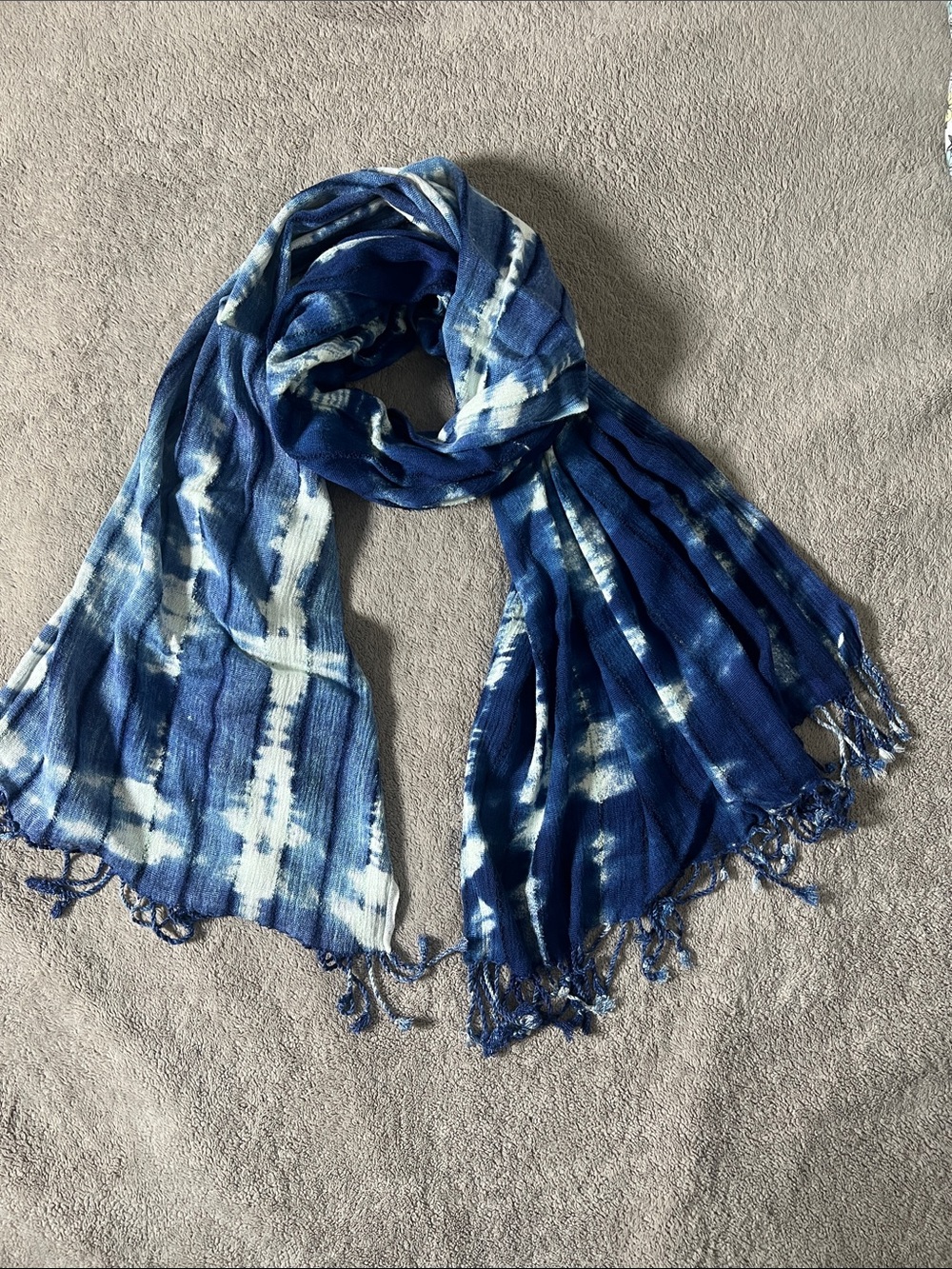 Lucky Brand Blue and White Tie-Dye Fringe Scarf